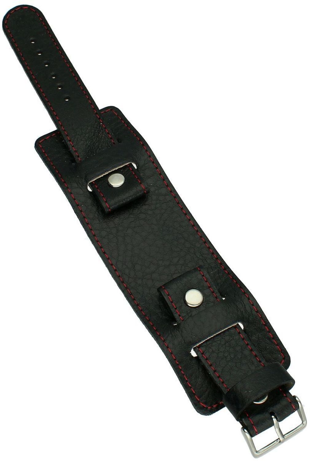 Czarny pasek do zegarka z podkładką i czerwonym przeszyciem. Długość 24,5 cm, szerokość mocowania 18 mm, 22 mm, szerokość podkładki 4,2 cm. Komfortowy, elegancki i stabilny pasek do zegarka.1.jpg